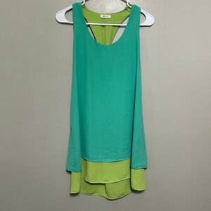 Everly Dress S Teal Lime Green Layered Tank Excellent Twist Racerback Neon Boho